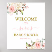 Roze Floral Baby shower Girl Welkomstbord Poster (Voorkant)