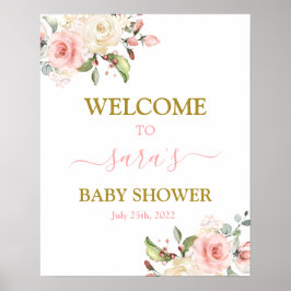 Roze Floral Baby shower Girl Welkomstbord Poster
