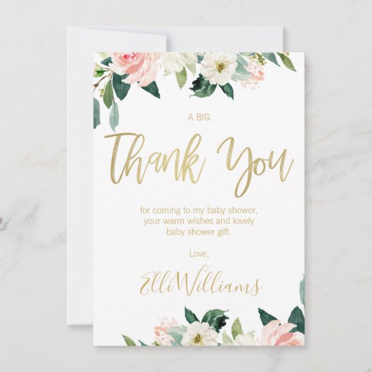 Roze Floral Baby shower Hartelijk dank Kaart (Voorkant)