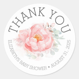 Roze Floral Baby shower Hartelijk dank Ronde Sticker