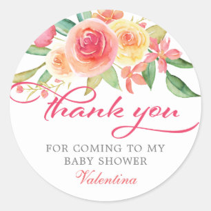 Roze Floral Baby shower Hartelijk dank Ronde Sticker
