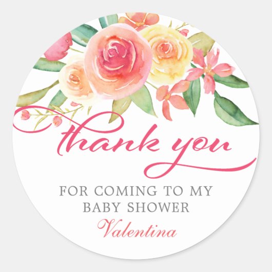 Roze Floral Baby shower Hartelijk dank Ronde Sticker (Voorkant)