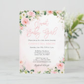Roze Floral Baby Shower Invitaties Kaart (Staand voorkant)