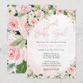 Roze Floral Baby Shower Invitaties Kaart (Voorkant / Achterkant)