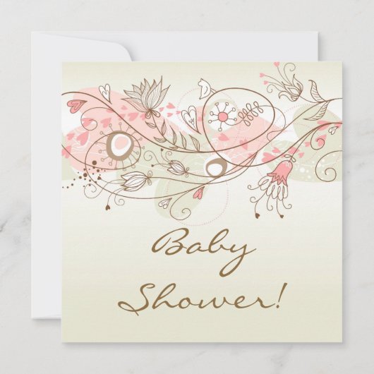Roze   Floral Baby Shower Invitaties Kaart (Achterkant)