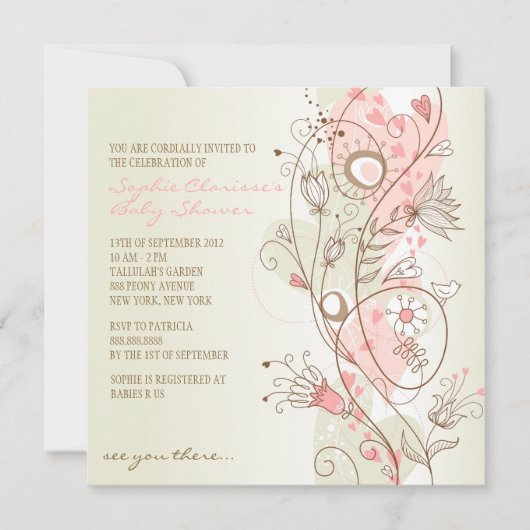 Roze   Floral Baby Shower Invitaties Kaart (Voorkant)