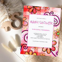 Roze Floral Baby shower Invitation Briefkaart