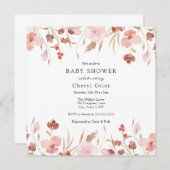 Roze Floral Baby shower Invitation Card Kaart (Voorkant / Achterkant)