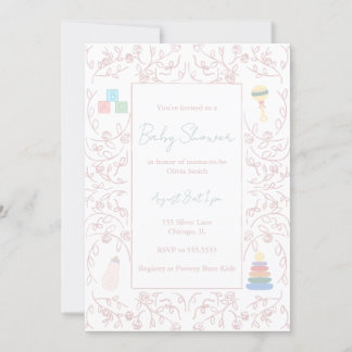 Roze Floral Baby shower Kaart