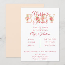 Roze Floral Baby shower Kaart