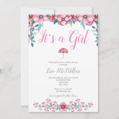 Roze Floral Baby shower Kaart (Voorkant)