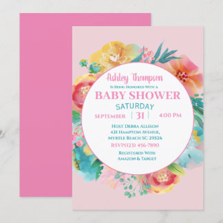 Roze Floral Baby shower Kaart