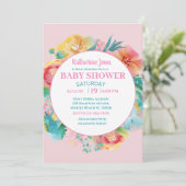 Roze Floral Baby shower Kaart (Staand voorkant)