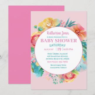 Roze Floral Baby shower Kaart