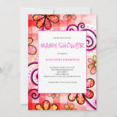 Roze Floral Baby shower Kaart (Voorkant)