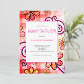 Roze Floral Baby shower Kaart (Staand voorkant)
