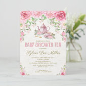 Roze Floral Baby shower Kitchen Tea Party nodigt u Kaart (Staand voorkant)