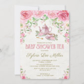 Roze Floral Baby shower Kitchen Tea Party nodigt u Kaart (Voorkant)