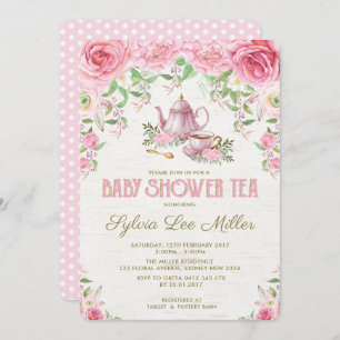 Roze Floral Baby shower Kitchen Tea Party nodigt u Kaart