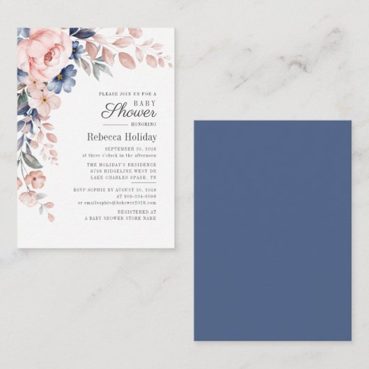 Roze Floral Baby shower Modern Bloom Notitiekaartje (Voorkant / Achterkant)