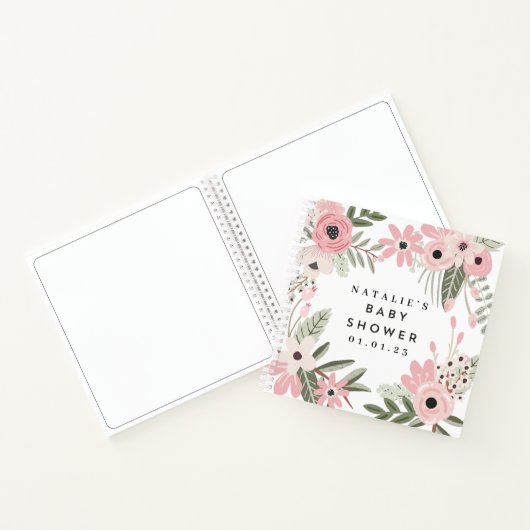  Roze Floral Baby shower Spiral Guest Book Notitieboek (Binnen)
