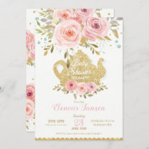 Roze Floral Baby shower Tea Party Invitation Girl