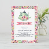 Roze Floral Baby shower Tea Party Invitation Kaart (Staand voorkant)