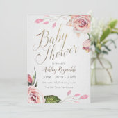 Roze Floral Baby shower Tea Party Invitation Kaart (Staand voorkant)