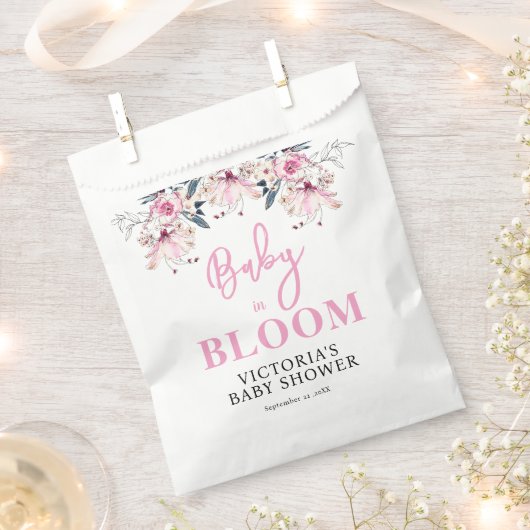 Roze Floral Baby shower Welkom Bedankzakje (Geknipt)