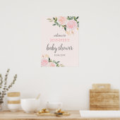 Roze Floral Baby shower Welkom Poster (Keuken)