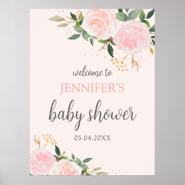 Roze Floral Baby shower Welkom Poster