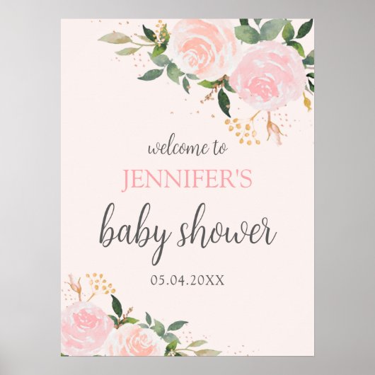 Roze Floral Baby shower Welkom Poster (Voorkant)