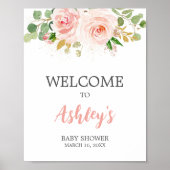 Roze Floral Baby shower Welkom Poster (Voorkant)