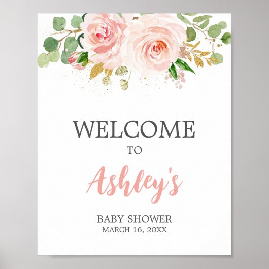 Roze Floral Baby shower Welkom Poster (Voorkant)