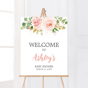 Roze Floral Baby shower Welkom Poster