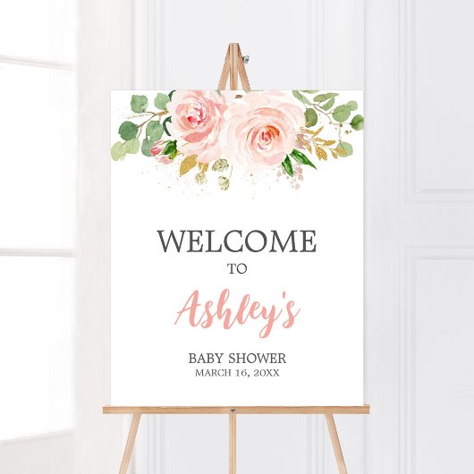 Roze Floral Baby shower Welkom Poster