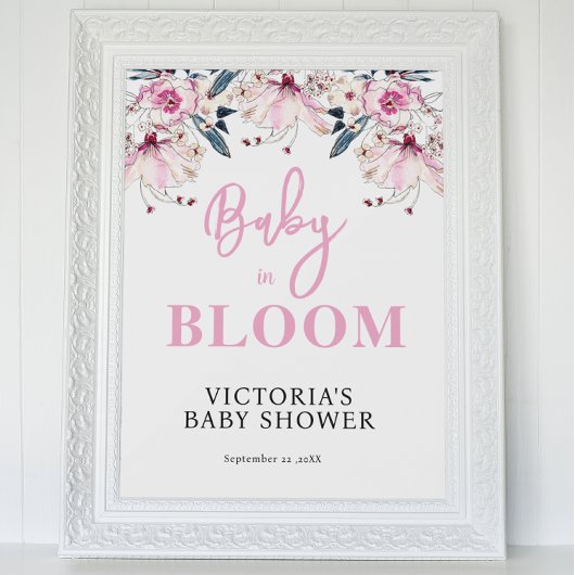 Roze Floral Baby shower Welkom Poster