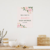 Roze Floral Baby shower Welkom Poster (Keuken)