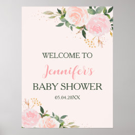 Roze Floral Baby shower Welkom Poster
