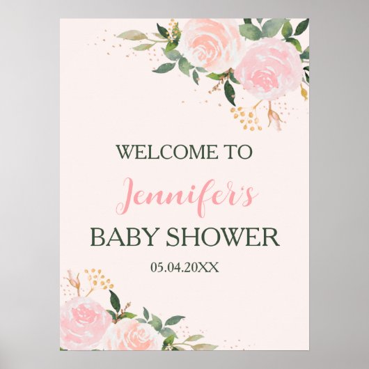 Roze Floral Baby shower Welkom Poster (Voorkant)