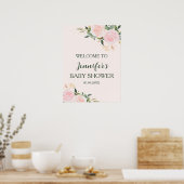 Roze Floral Baby shower Welkom Poster (Keuken)