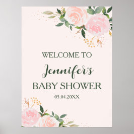 Roze Floral Baby shower Welkom Poster