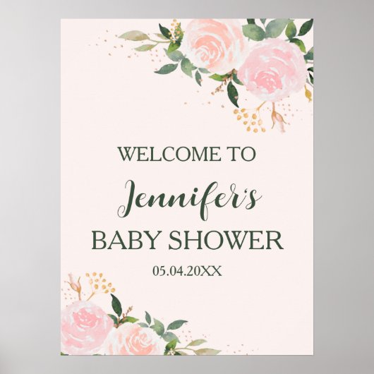 Roze Floral Baby shower Welkom Poster (Voorkant)