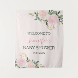 Roze Floral Baby shower Welkom Wandkleed