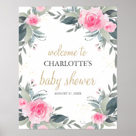 Roze Floral Baby shower Welkomstteken Poster