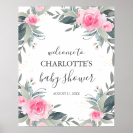 Roze Floral Baby shower Welkomstteken Poster