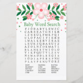 Roze Floral Baby shower Word Search Game (Voorkant)