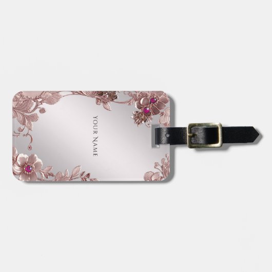 Roze  Floral Bagagelabel (Voorkant horizontaal)