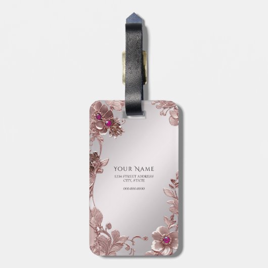 Roze  Floral Bagagelabel (Achterkant verticaal)