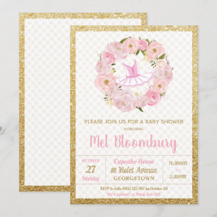 Roze Floral Ballerina Baby shower Invitation Girl Kaart